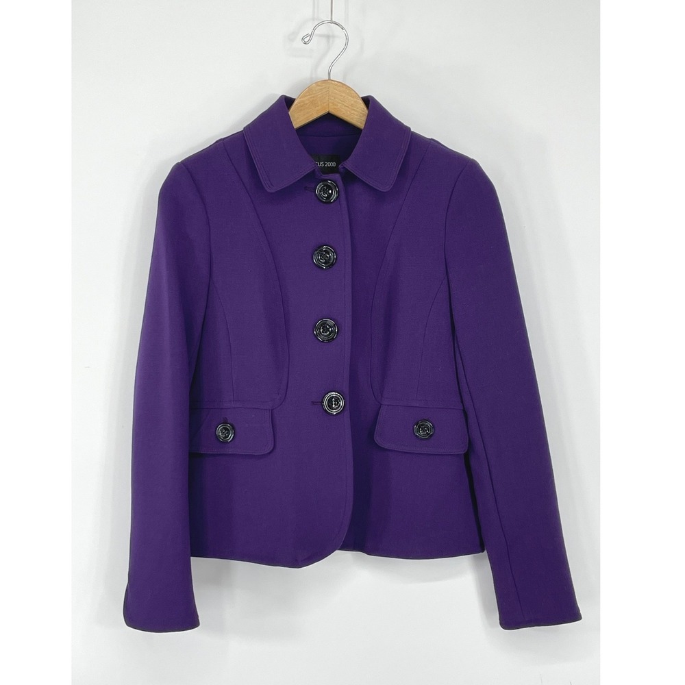 Focus 2000 Womens Blazer 2P Jacket Purple Button Up Stretch Lined Pocket
